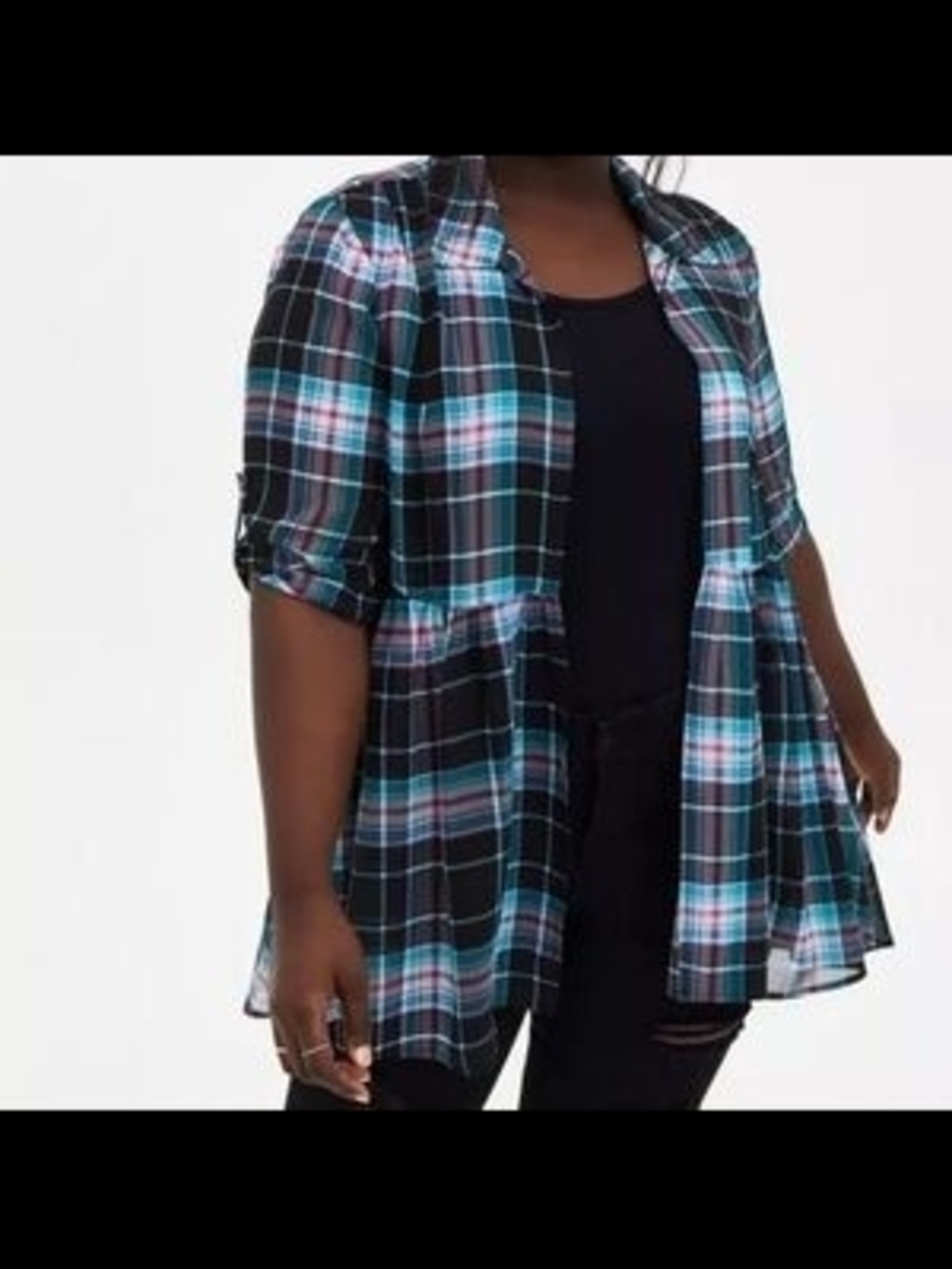 torrid Size 1 Black, Teal & Purple Plaid Shirt